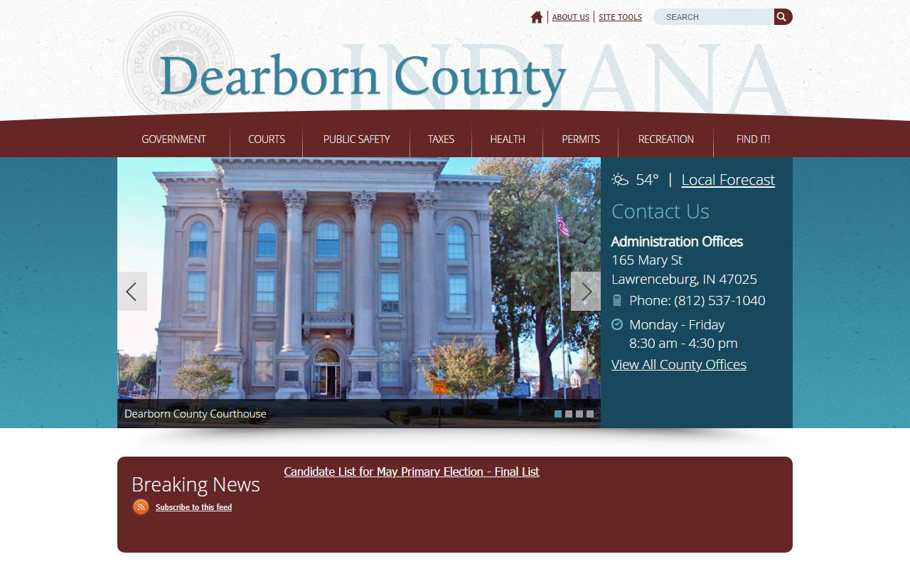 Dearborn County Clerk website for marriage license applications in Lawrenceburg Indiana