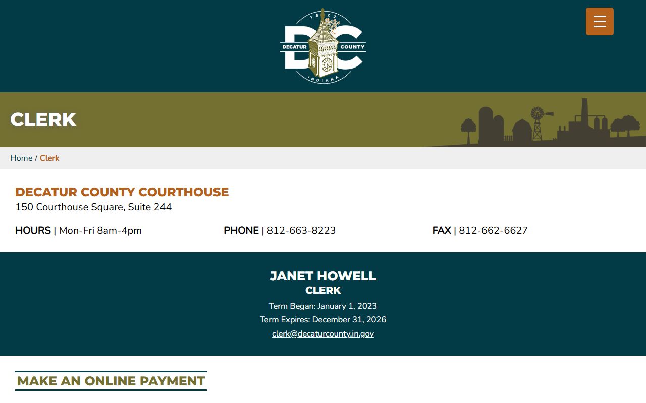 Decatur County Clerk website for marriage license applications