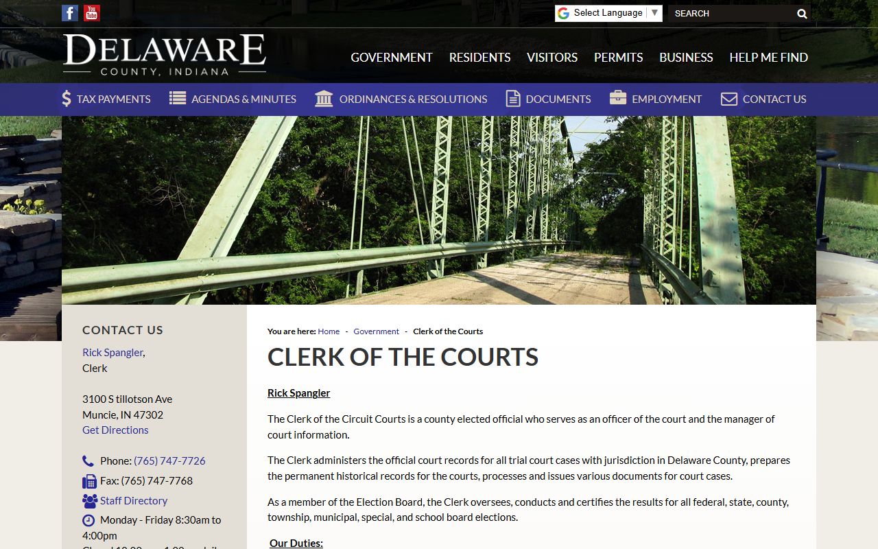 Delaware County Clerk website showing marriage license information in Muncie Indiana