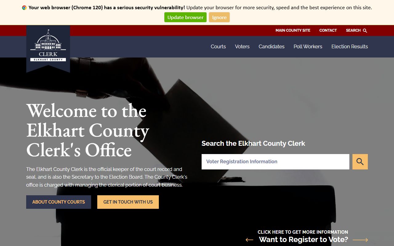 Elkhart County Clerk website showing marriage license information in Goshen Indiana