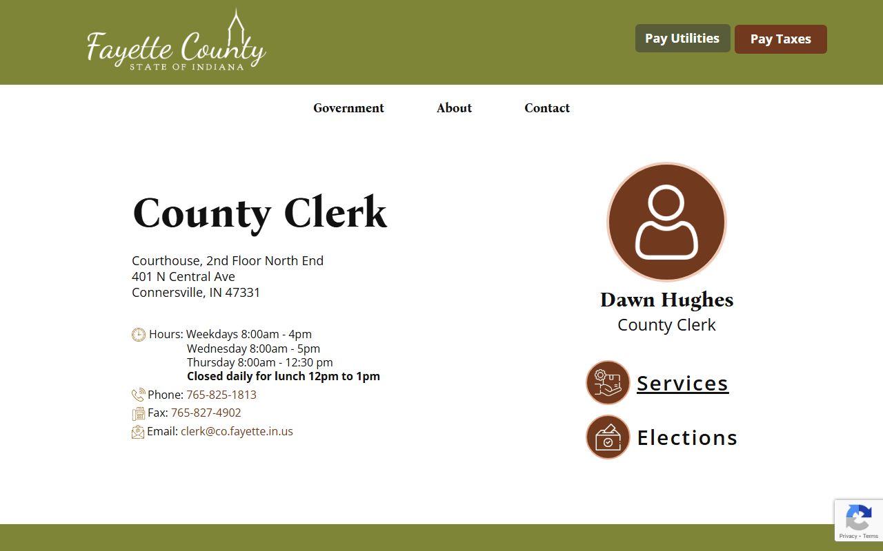 Fayette County Clerk website for marriage license records in Connersville Indiana