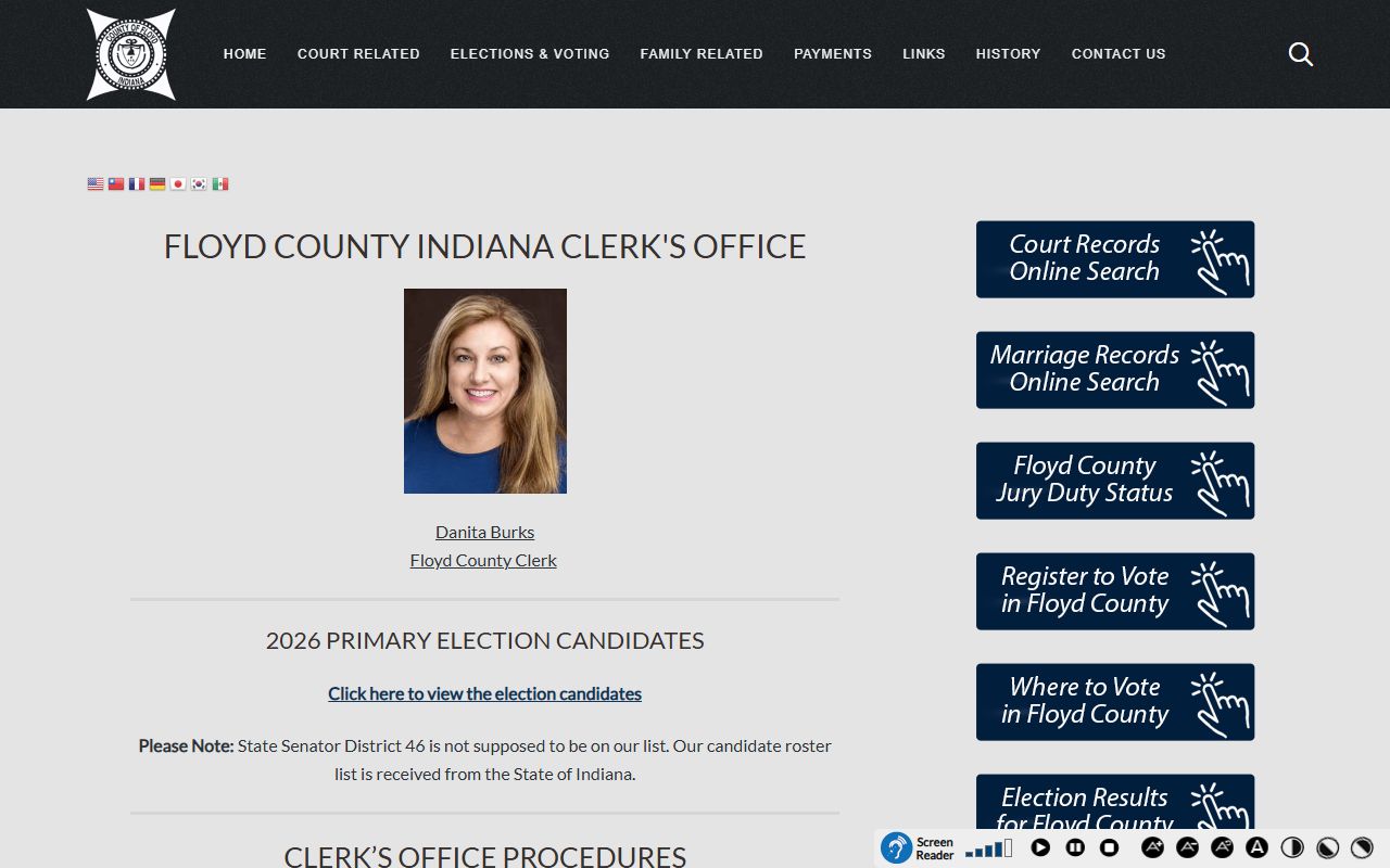 Floyd County Clerk website showing marriage license information in New Albany Indiana