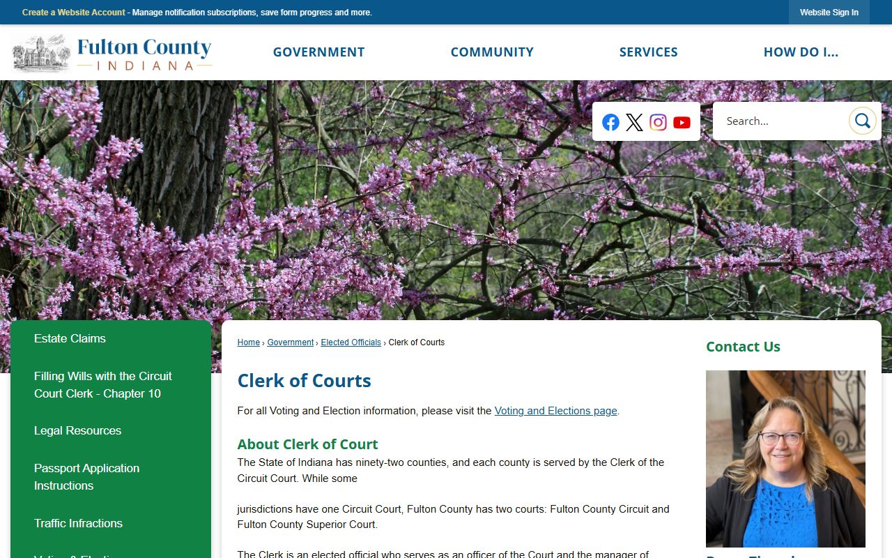Fulton County Clerk of Courts website for marriage license information in Rochester Indiana