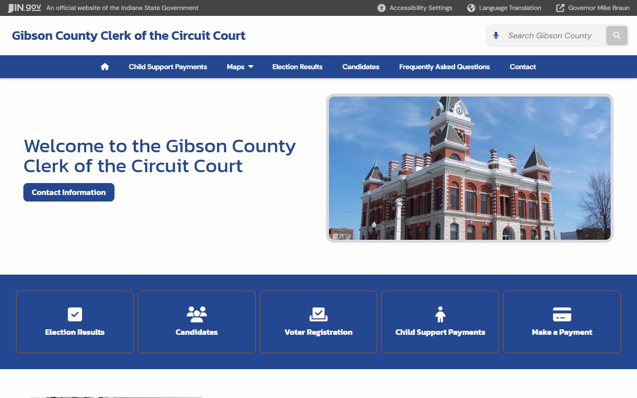 Gibson County Clerk website showing marriage license information in Princeton Indiana