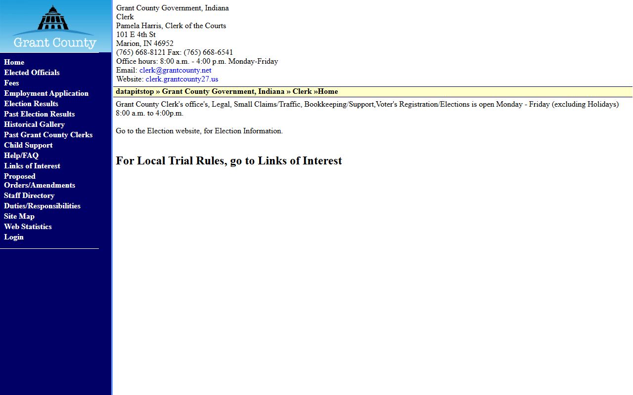 Grant County Clerk of the Courts website for marriage license information in Marion Indiana