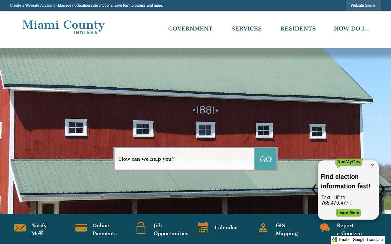 Miami County Clerk office website showing marriage license information in Peru Indiana