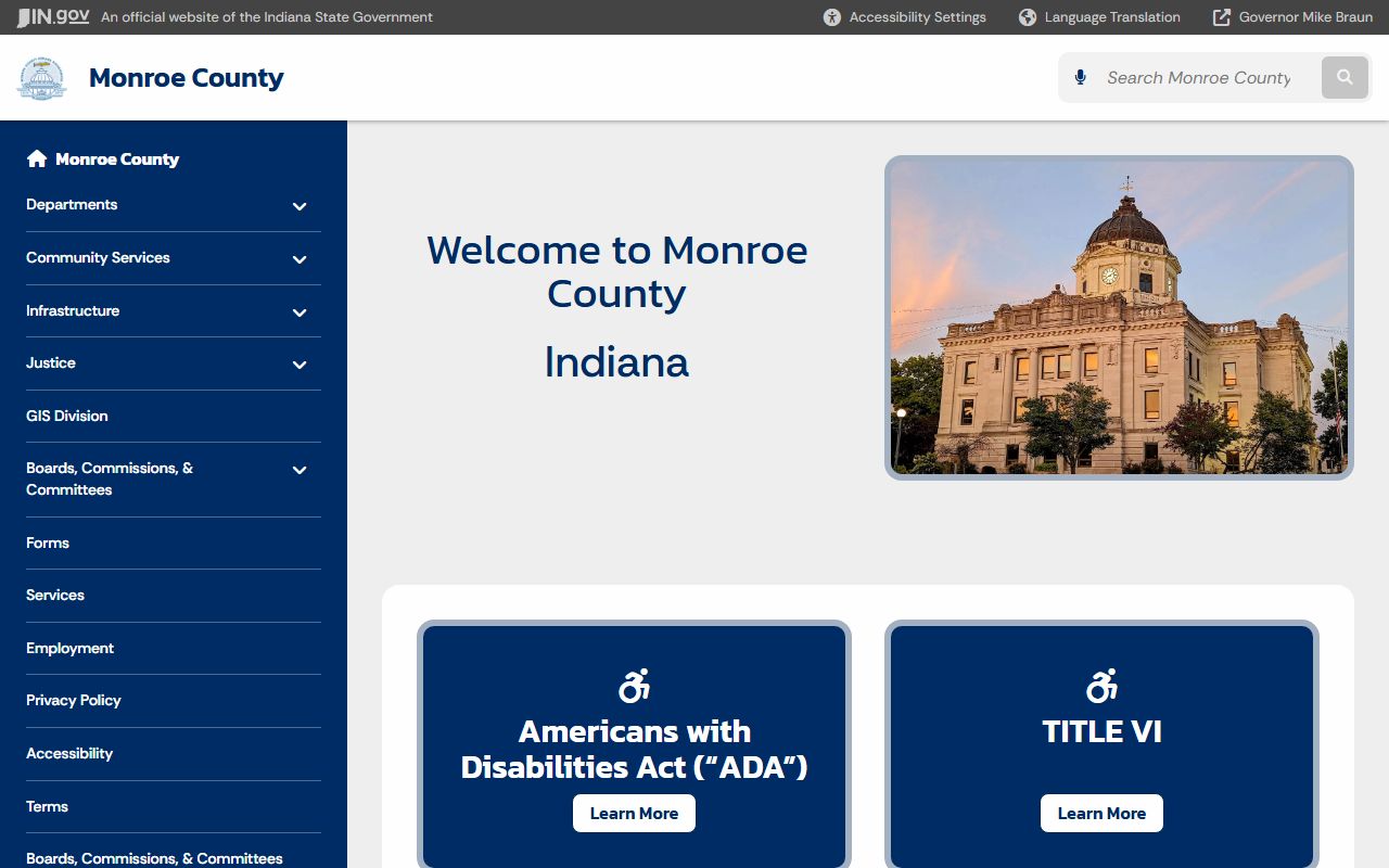 Monroe County Clerk website showing marriage license information in Bloomington Indiana