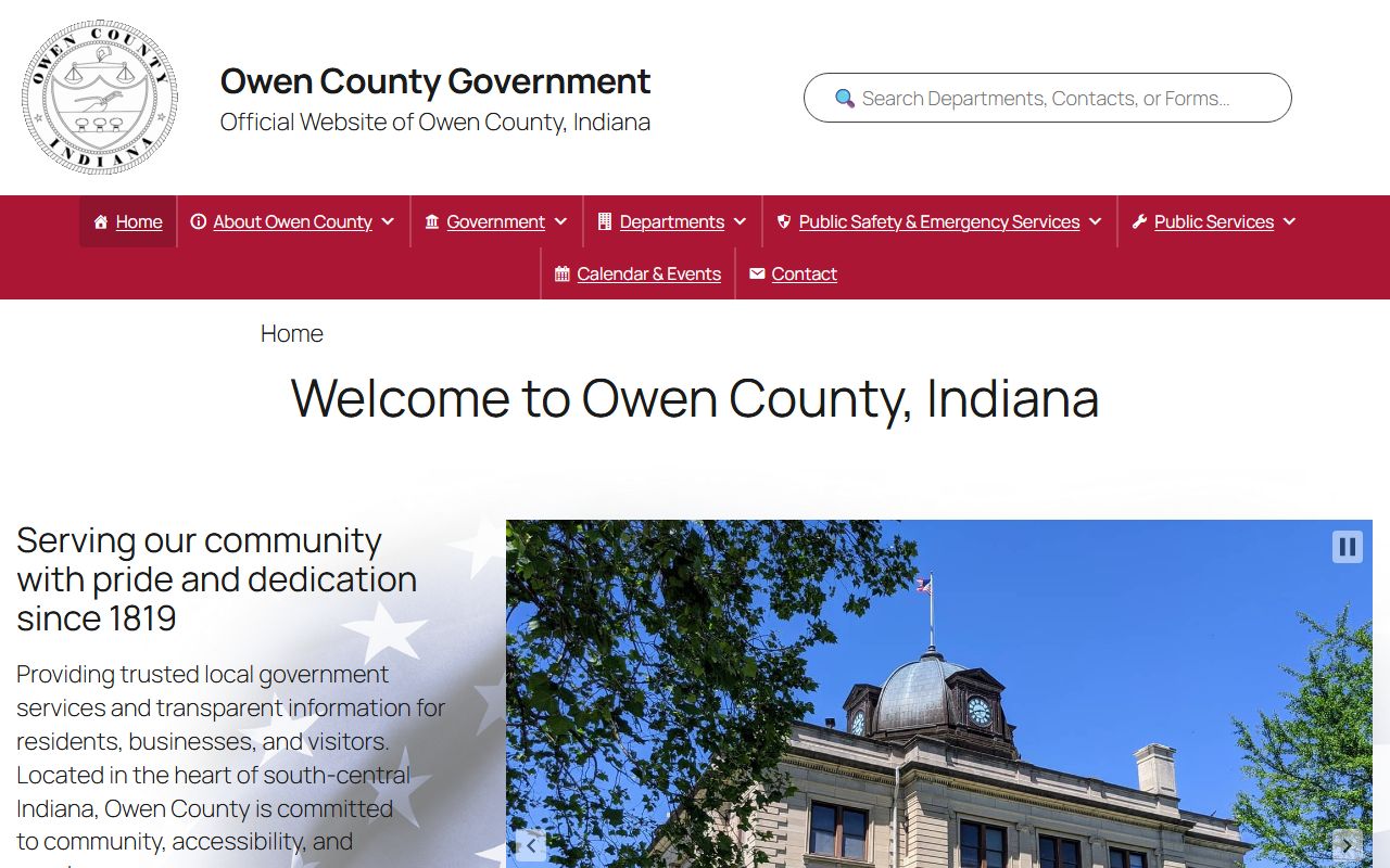 Owen County Clerk office website showing marriage license information for Spencer Indiana