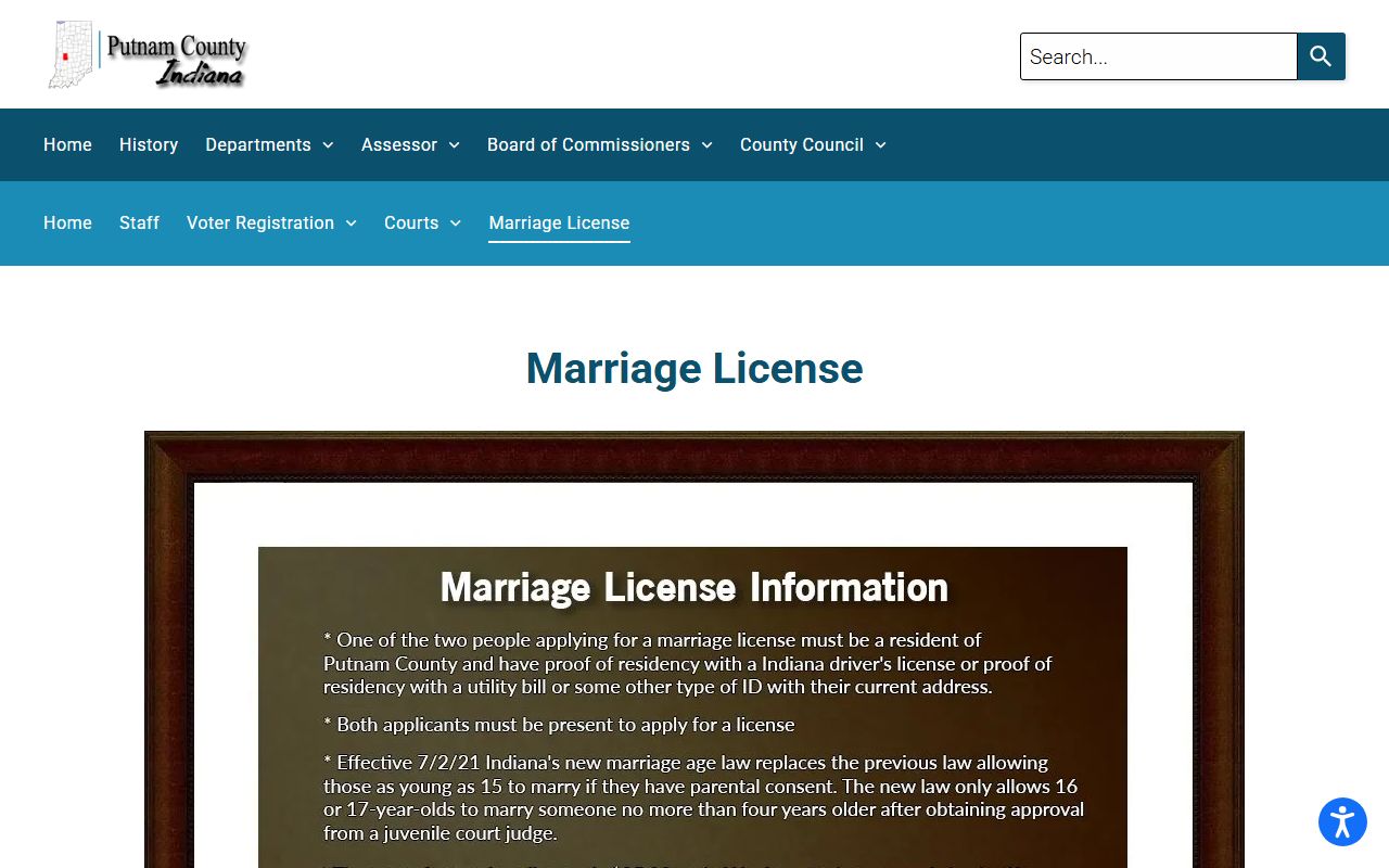 Putnam County Clerk marriage license page