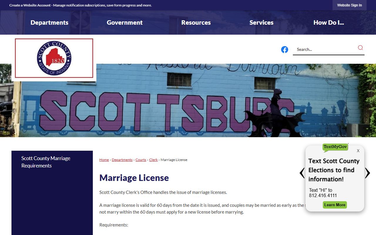Scott County Clerk marriage license page