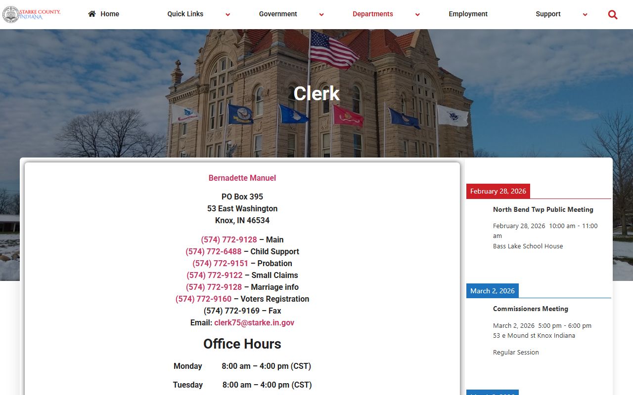 Starke County Clerk page showing marriage license information