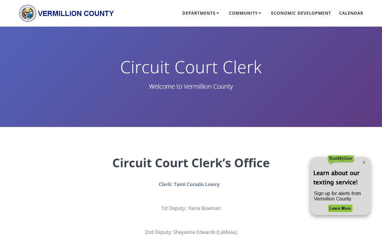 Vermillion County Circuit Court Clerk office in Newport Indiana for marriage license records