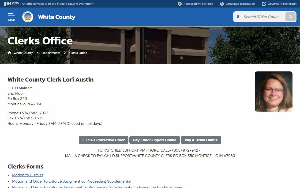 White County Clerk office page for marriage license records in White County Indiana